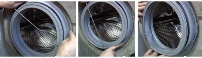 Kā uzlikt veļas mašīnas aproci uz tvertnes