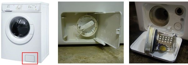 Fjern filteret til vaskemaskinens afløbspumpe