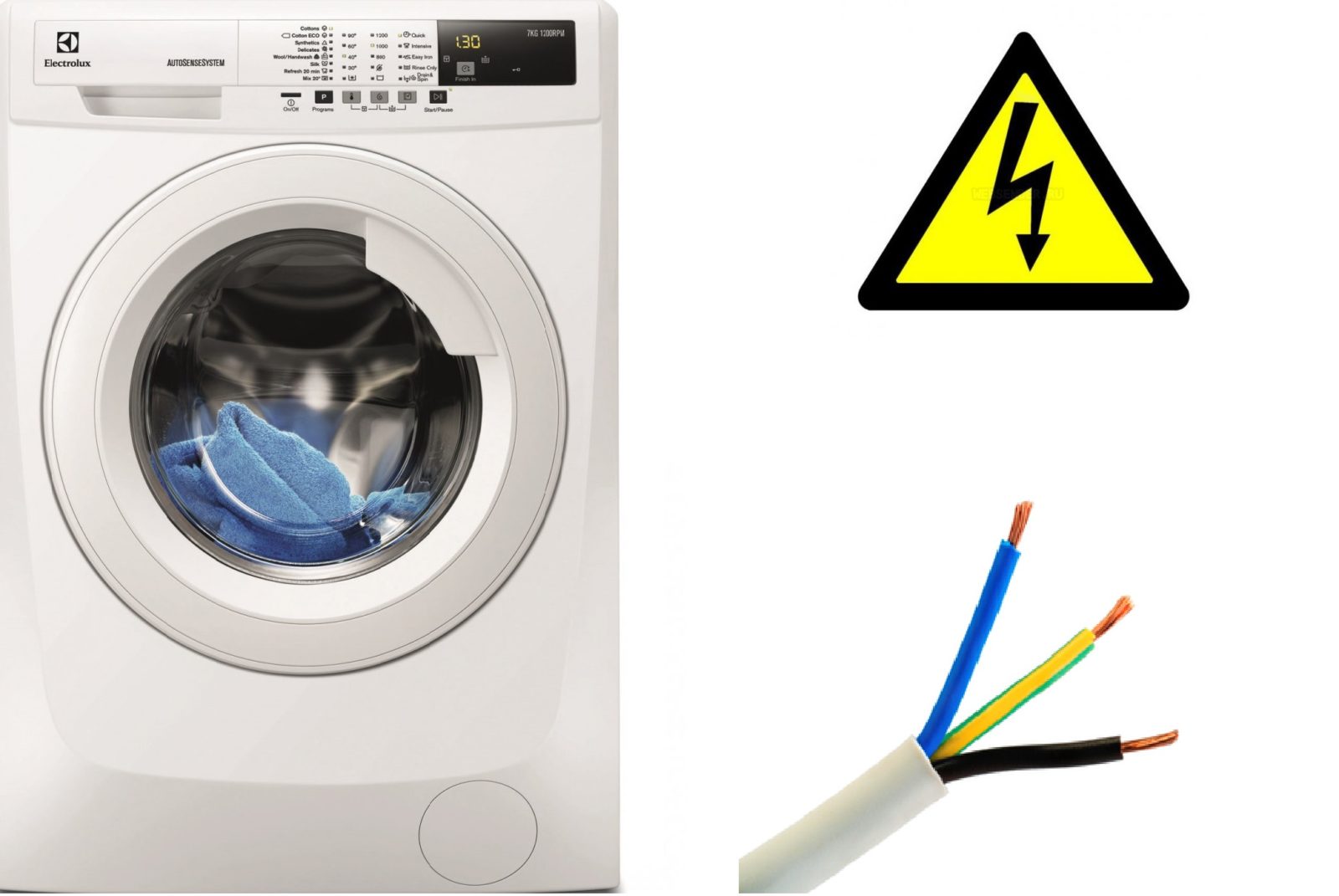 trådtverrsnitt for tilkobling av vaskemaskin