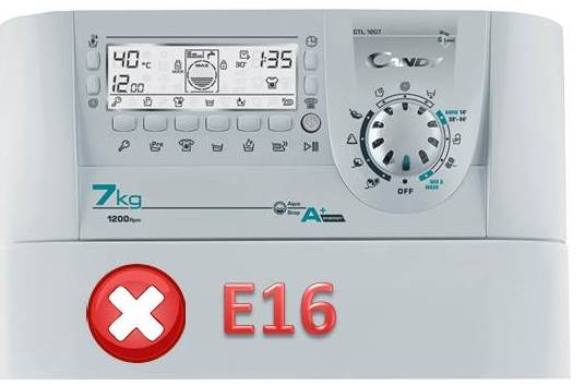 error e16 in Kandy washing machines