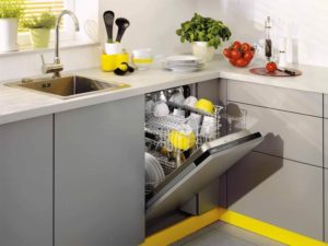 built-in dishwasher in a small kitchen