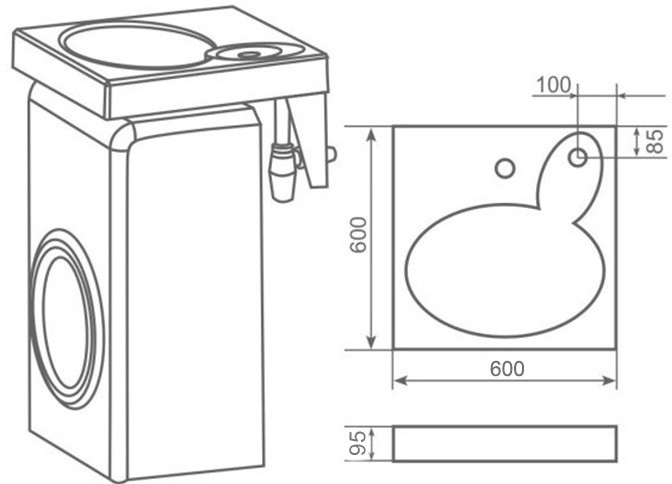 boceto de un fregadero encima de una lavadora