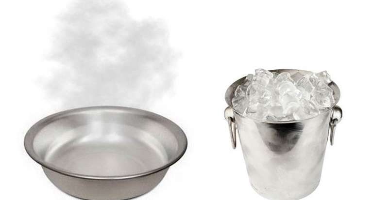 Prepara un recipiente con agua caliente y hielo.
