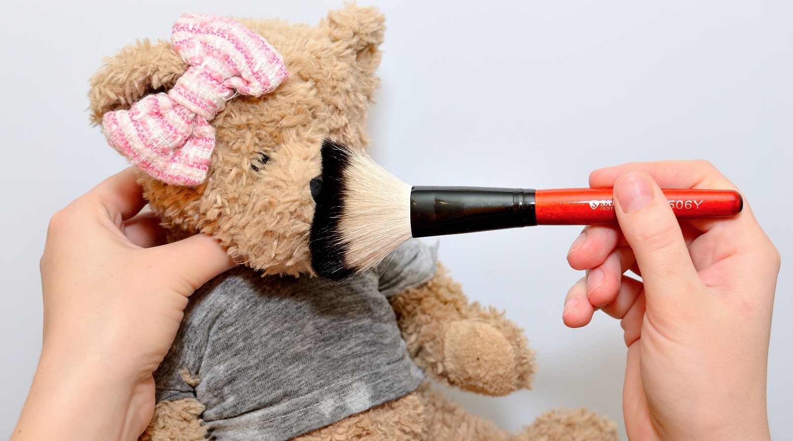 nettoyer un ours avec une brosse