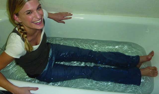trying to swim in jeans