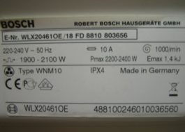 Potència de la rentadora Bosch