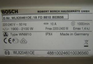 Puissance du lave-linge Bosch