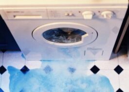 Skalbimo metu iš skalbimo mašinos teka vanduo