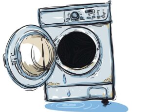 Veļas mazgājamā mašīna skalojot plūst