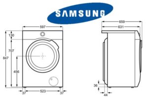 Dimensi mesin basuh Samsung