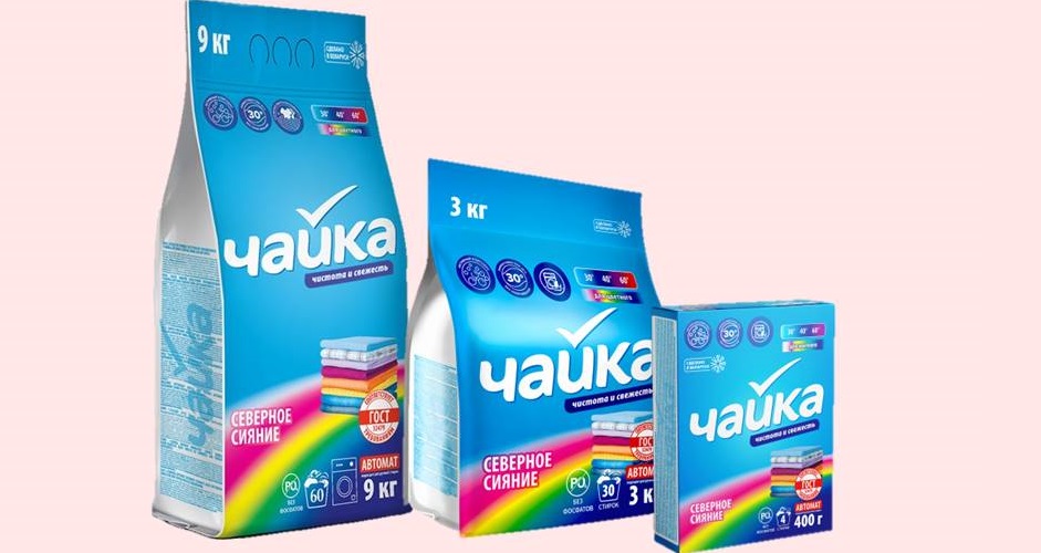 Chaika washing powder in different packages