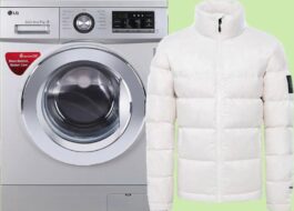 Naglalaba ng puting jacket sa washing machine