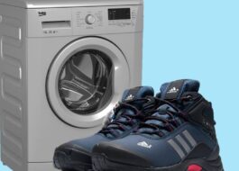 การซักรองเท้าผ้าใบหน้าหนาวในเครื่องซักผ้า