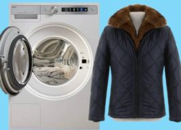 Lavando uma jaqueta de lã de camelo na máquina de lavar