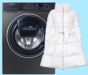 Vask en hvid dunjakke i vaskemaskinen