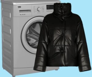 No eko ādas izgatavotas dūnu jakas mazgāšana veļas mašīnā